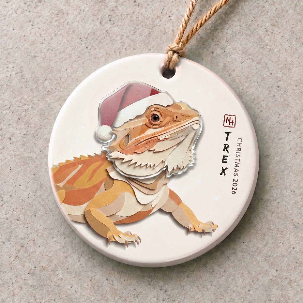 Personalised bearded dragon Christmas ornament.