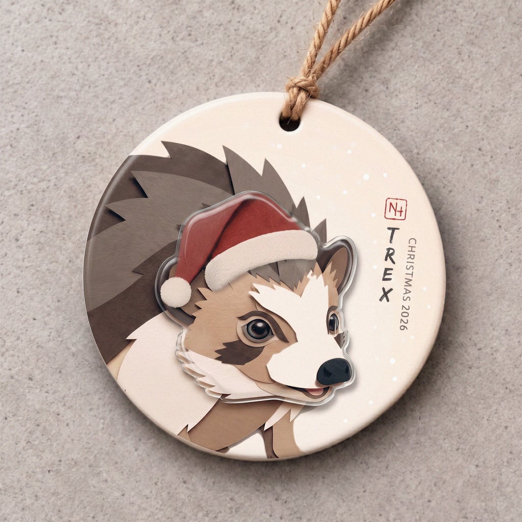 Personalised hedgehog Christmas ornament.
