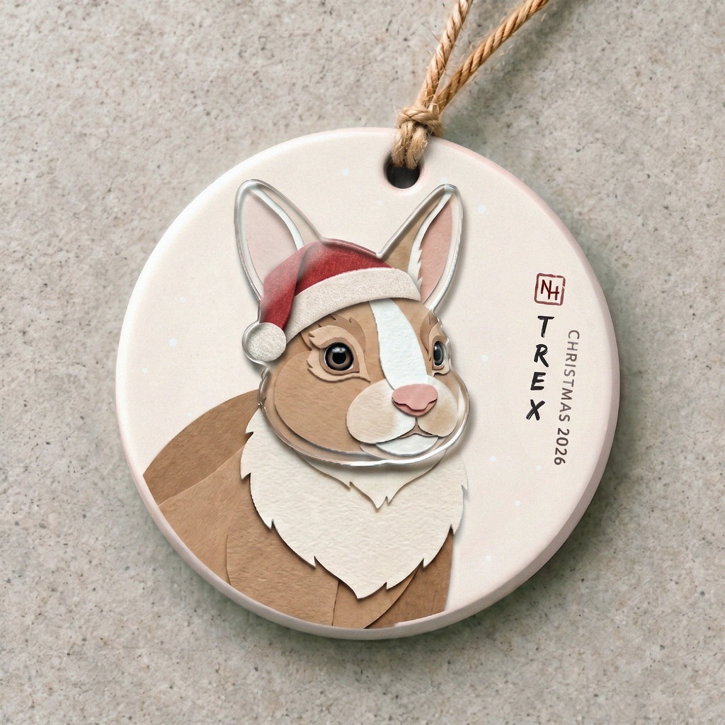 Personalised rabbit Christmas ornament.